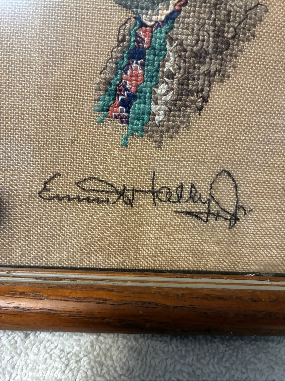 Vintage Framed Hand Embroidered Clown Weary Willy Emmett Kelly in Oak Frame - Picture 3 of 9